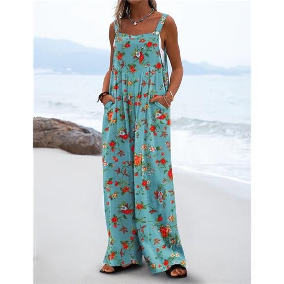 Boho Floral Wide Leg Jumpsuit – Loose-Fit Summer Overalls for Women - Picture 3 of 5